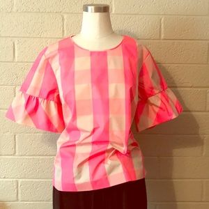 J crew Beautiful shocking pink ruffle sleeve top